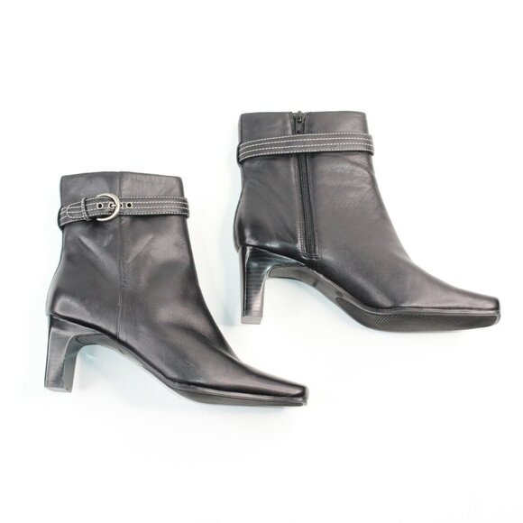 MARKON Womens Sz 9.5M Black Leather High Block Heel Fashion Ankle Boots Booties - Picture 10 of 12